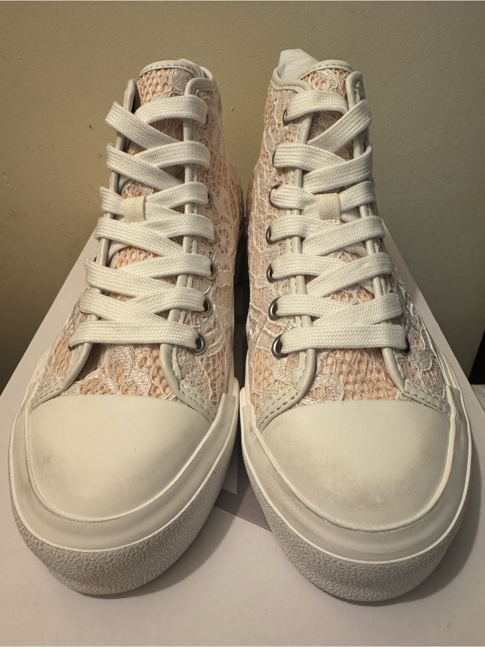 NIB ASH Ghibly Lace High Top Mesh Sneakers Pink Salt White Size 8